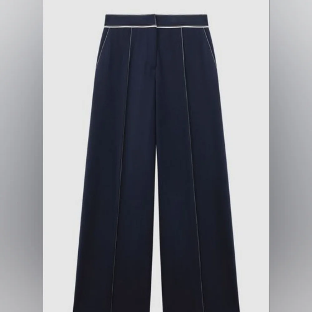 NWT REISS ORIEL CONTRAST STITCH WIDE LEG TROUSERS Color: Navy SIZE 6 - Picture 5 of 9